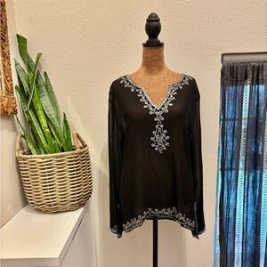 Saks Fifth Avenue Black Blouse with Silver Beading